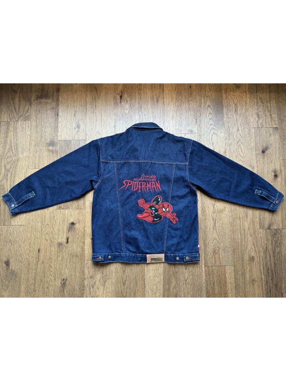 VTG Spider-Man Denim Jacket Back Embroidered Patch 2003 34 XL READ